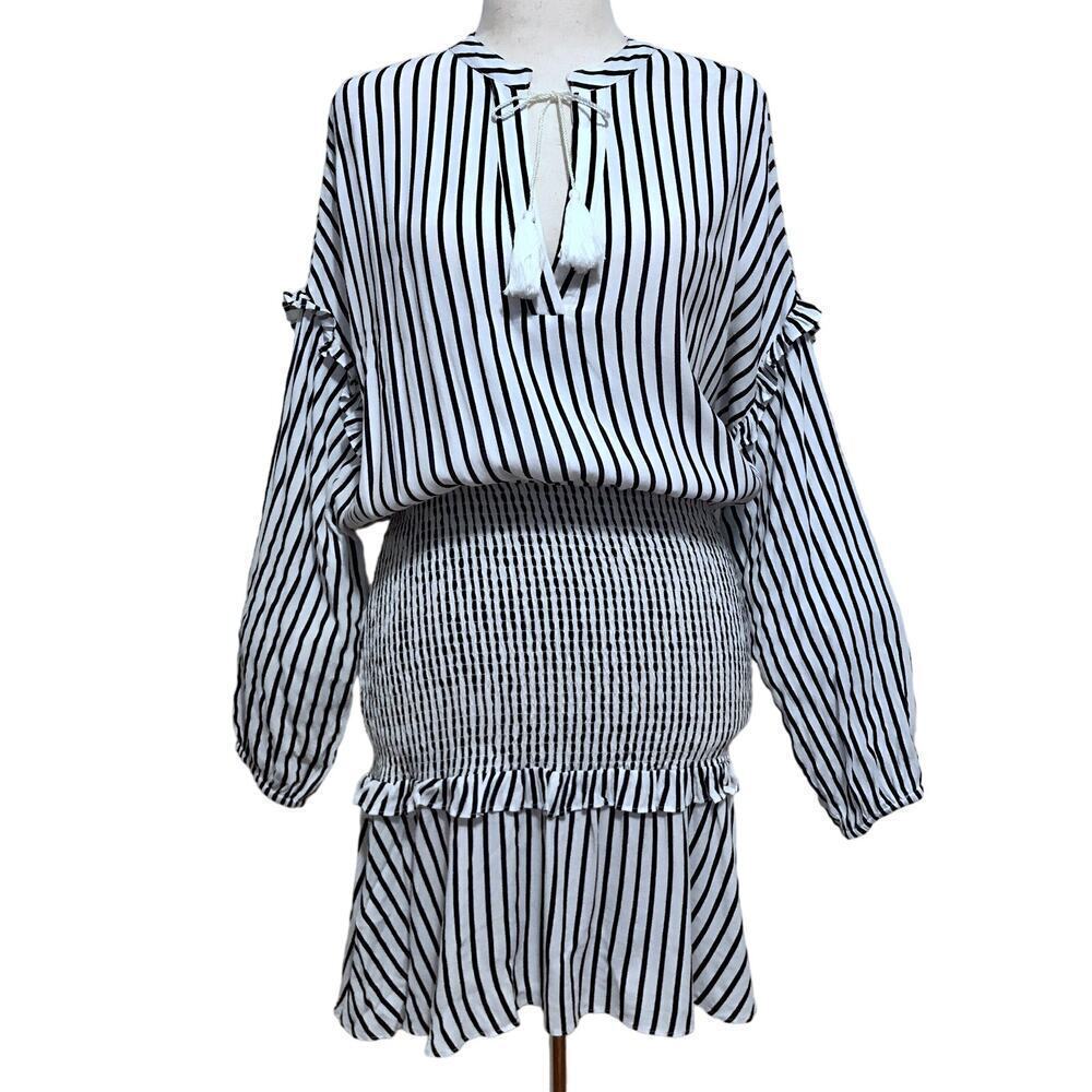 Aqua NWT Stripes Smocked Waist Mini Dress Women XL